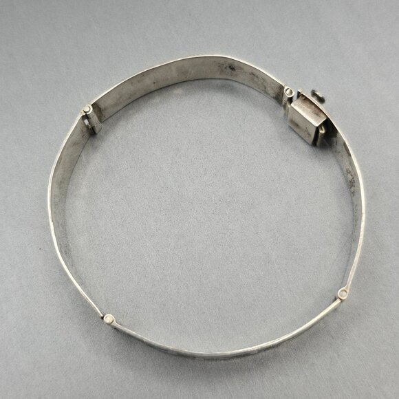 VTH Taxco Castaneda Sterling Silver Turquoise Bracelet 7" Aztec Geometric Inlay - Picture 3 of 10